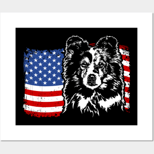 Proud Sheltie American Flag patriotic gift dog Posters and Art